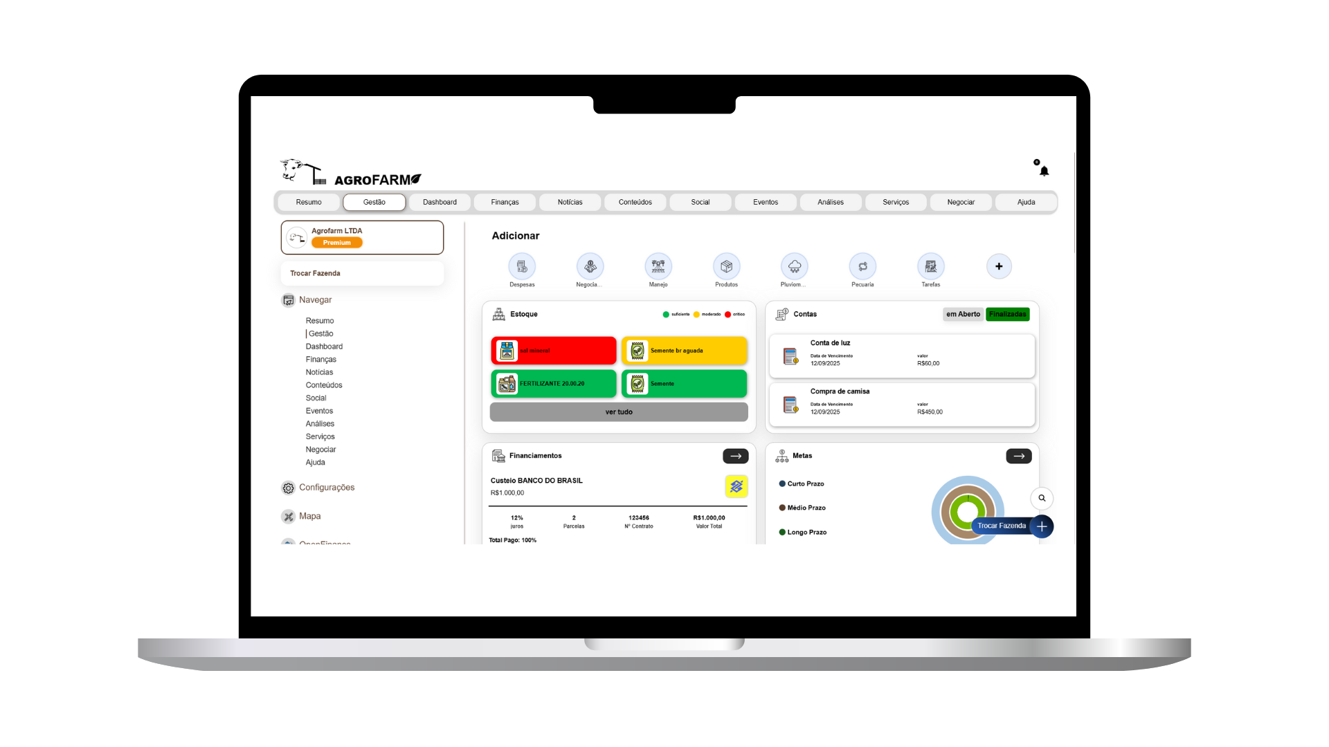 tela do software de gestão agricola agrofarm